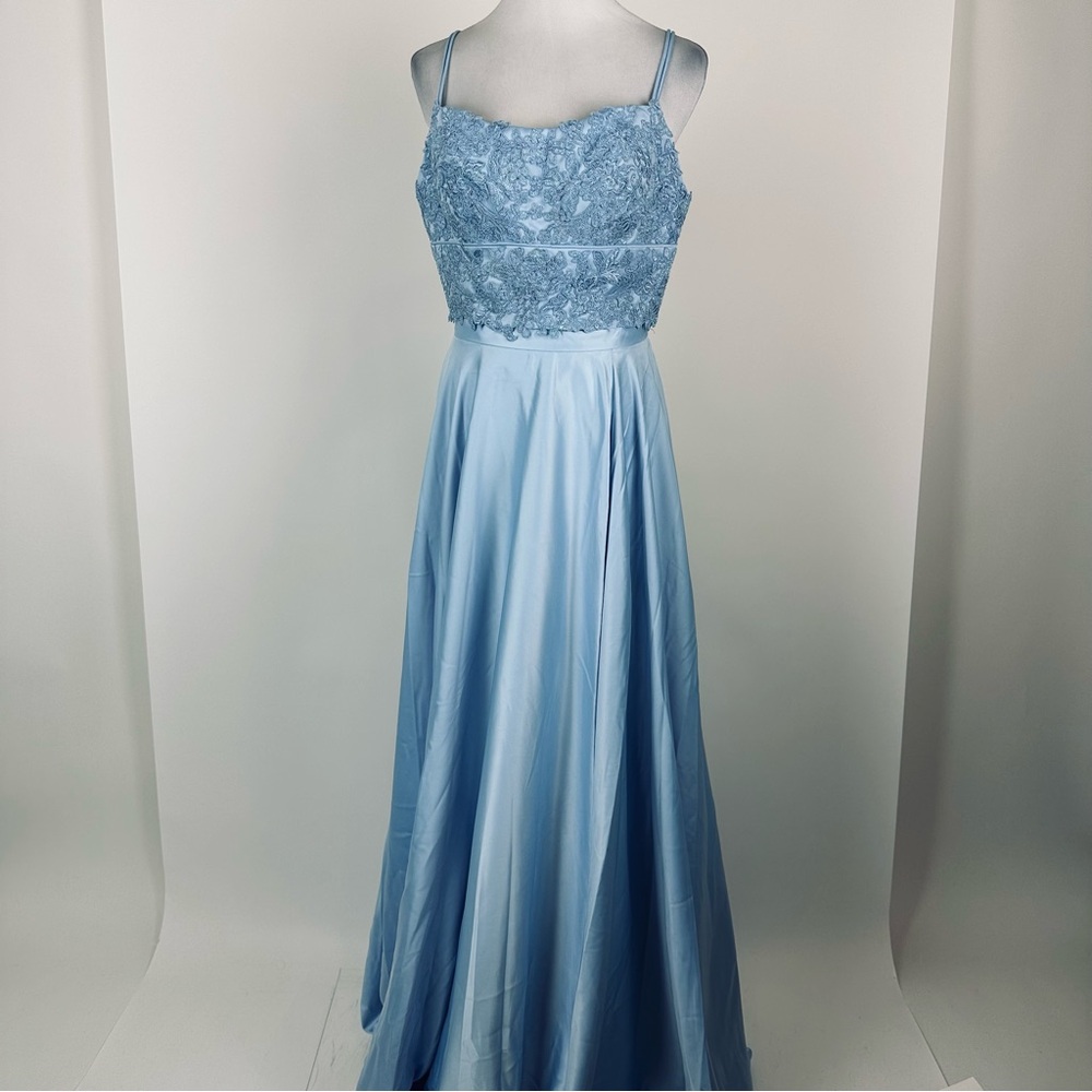 Light Blue Lace Crop Top Maxi Skirt Set - Women Skirt